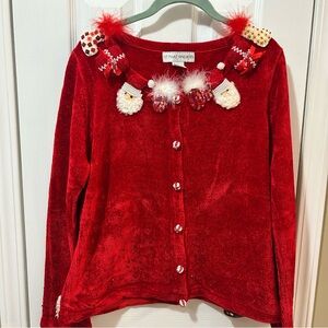 Vintage Love That Sweater Women's L Christmas Santa Soft Sequins Beads Button